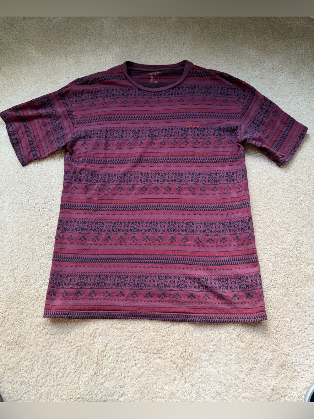 Urban Outfitters lets frans Burgundy Aztec Print Oversized T-shirt - M - VGUC